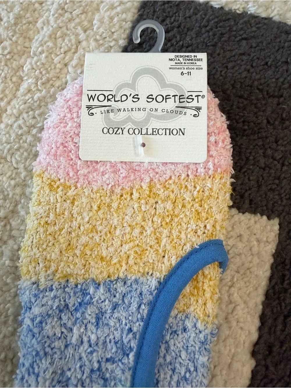 World's Softest Cozy Collection Pastel Stripe Fuzzy Slipper Socks